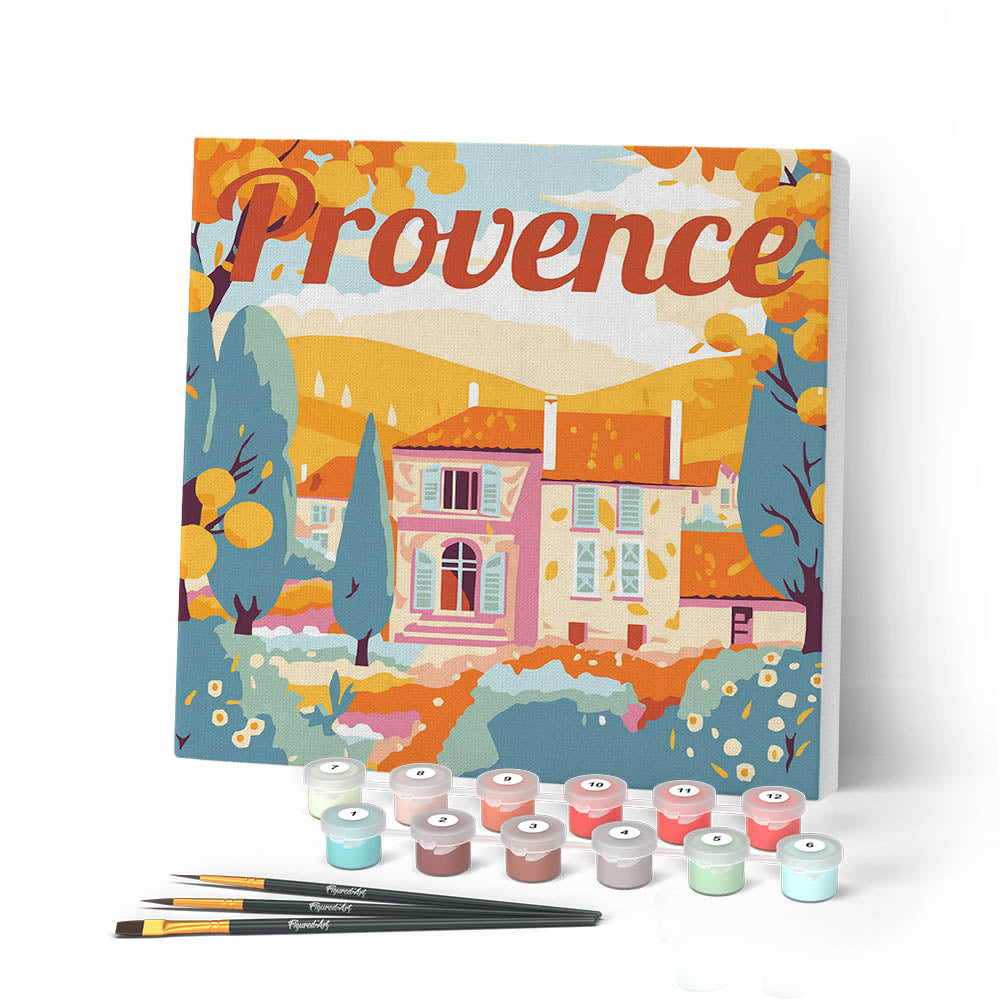 Mini Paint by numbers 8"x8" framed - Travel Poster Provence Autumn