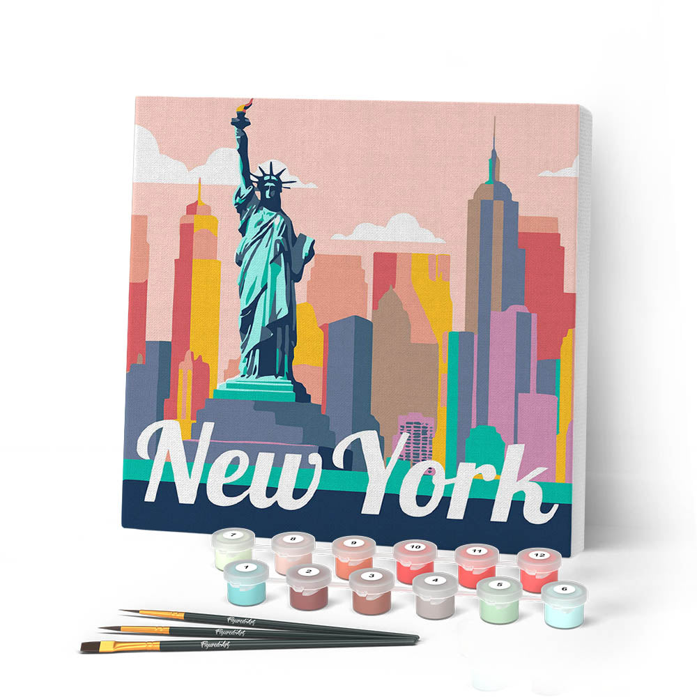Mini Paint by numbers 8"x8" framed - Travel Poster New York Statue of Liberty