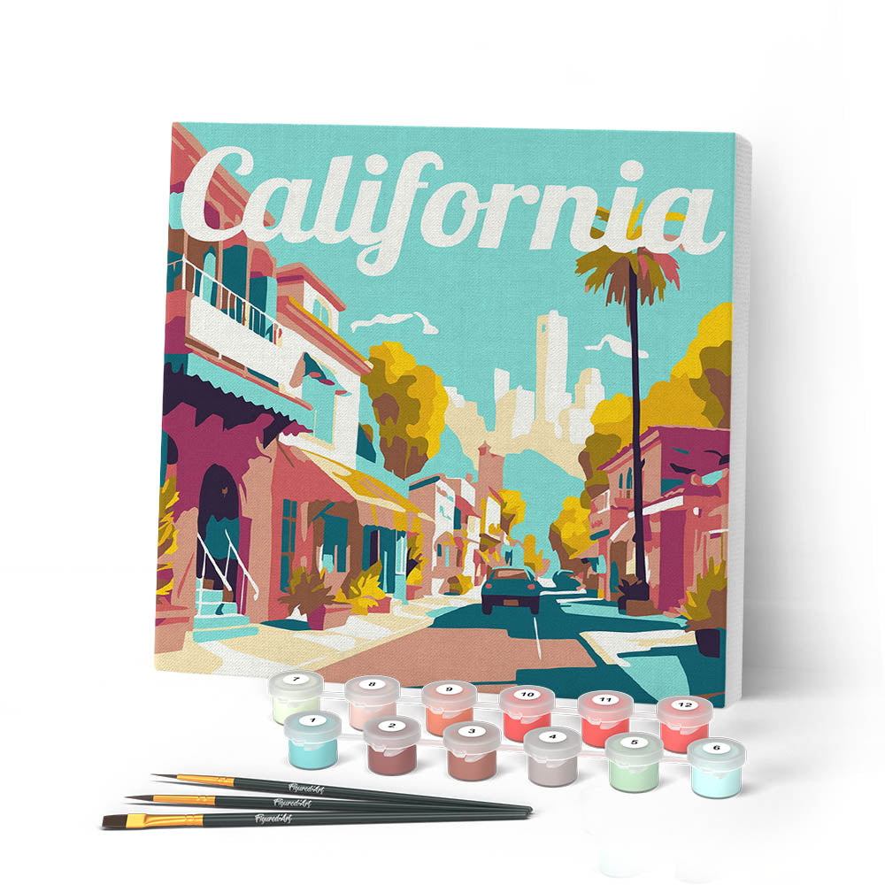 Mini Paint by numbers 8"x8" framed - Travel Poster California Street