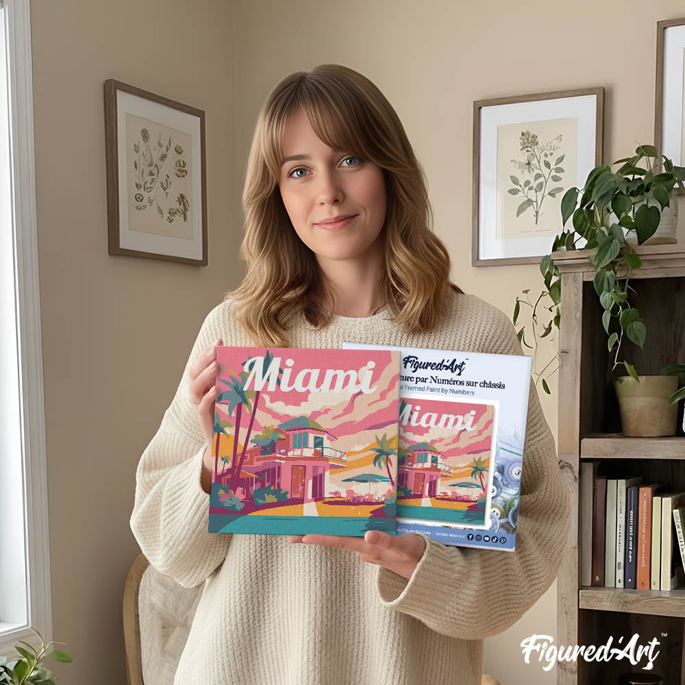 Mini Paint by numbers 8"x8" framed - Travel Poster Miami