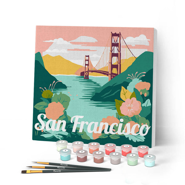 Mini Paint by numbers 8"x8" framed - Travel Poster San Francisco