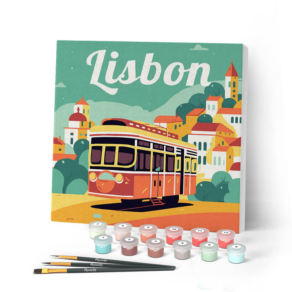 Mini Paint by numbers 8"x8" framed - Travel Poster Lisbon
