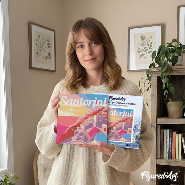 Mini Paint by numbers 8"x8" framed - Travel Poster Santorini Sunset