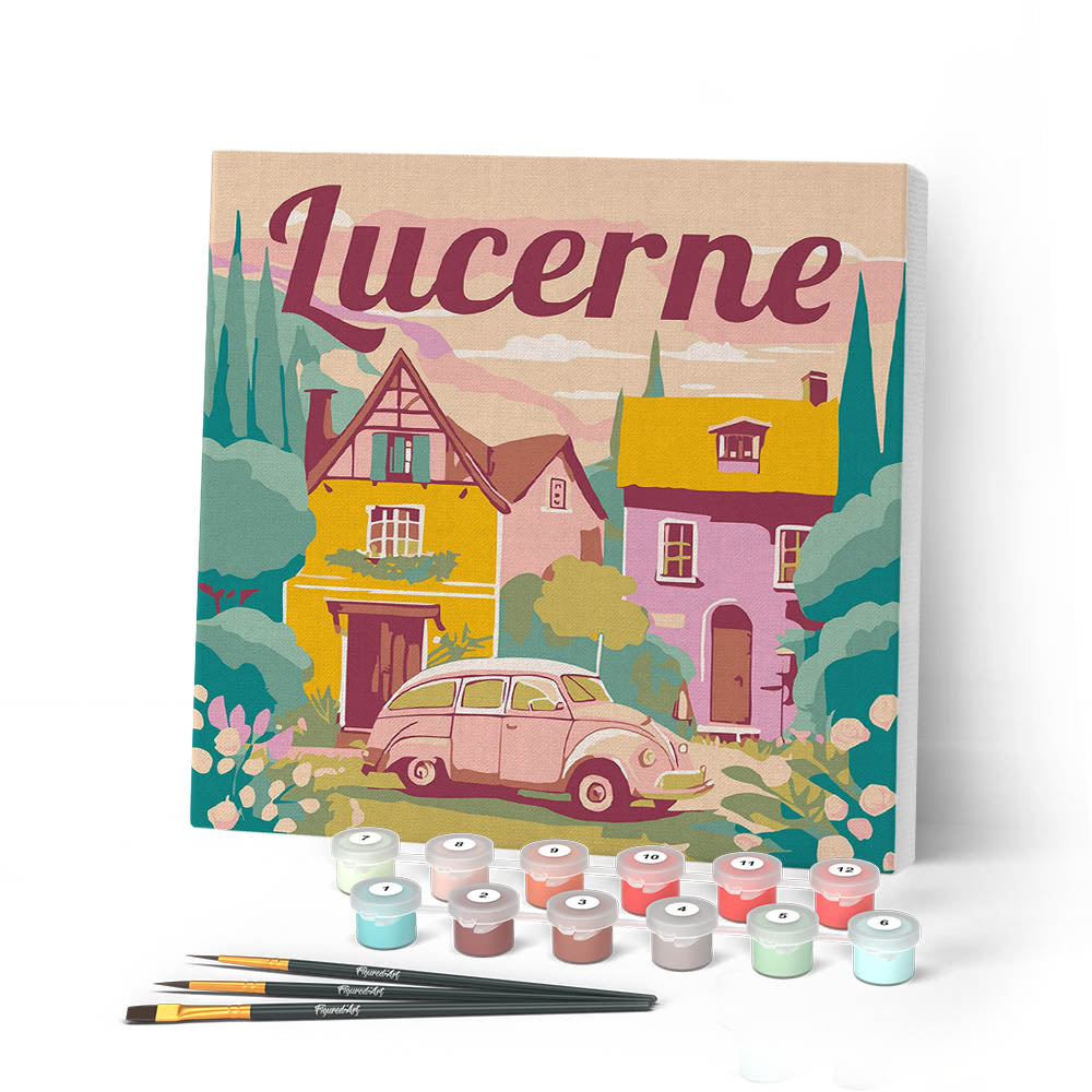 Mini Paint by numbers 8"x8" framed - Travel Poster Lucerne