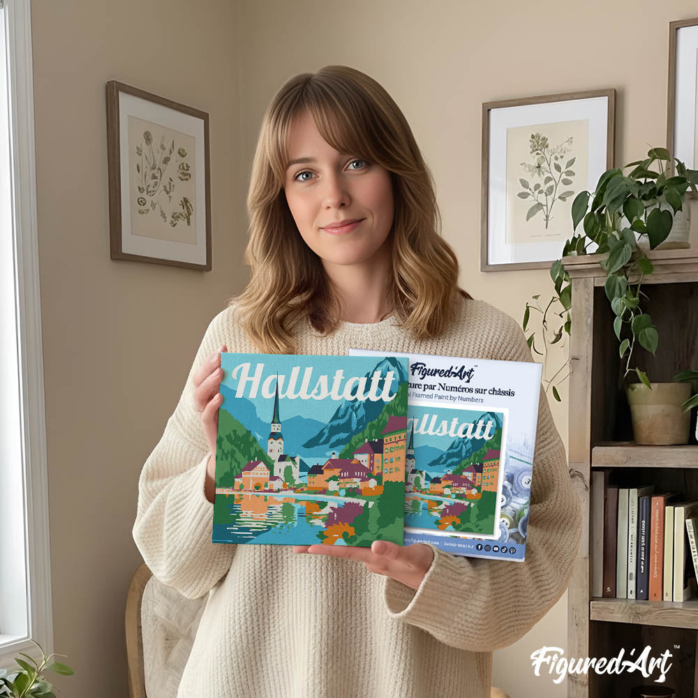 Mini Paint by numbers 8"x8" framed - Travel Poster Hallstatt