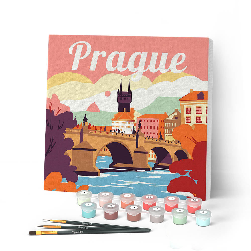 Mini Paint by numbers 8"x8" framed - Travel Poster Prague