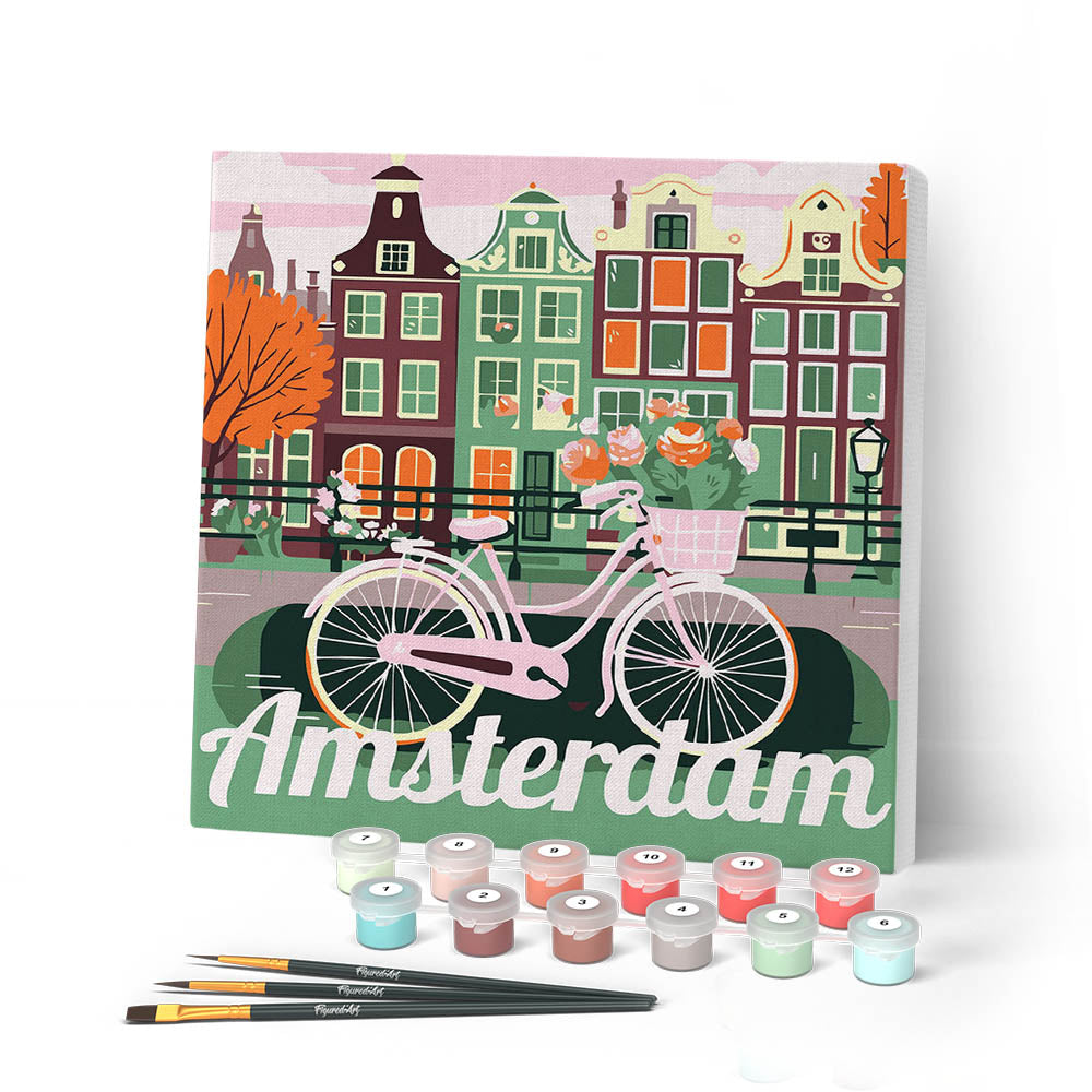 Mini Paint by numbers 8"x8" framed - Travel Poster Amsterdam