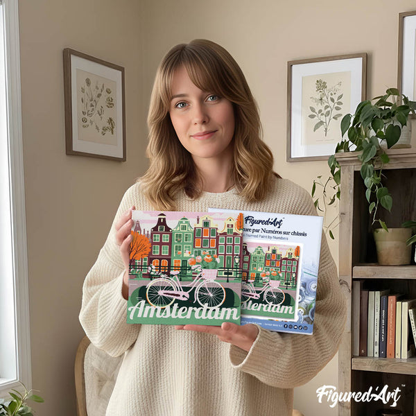 Mini Paint by numbers 8"x8" framed - Travel Poster Amsterdam