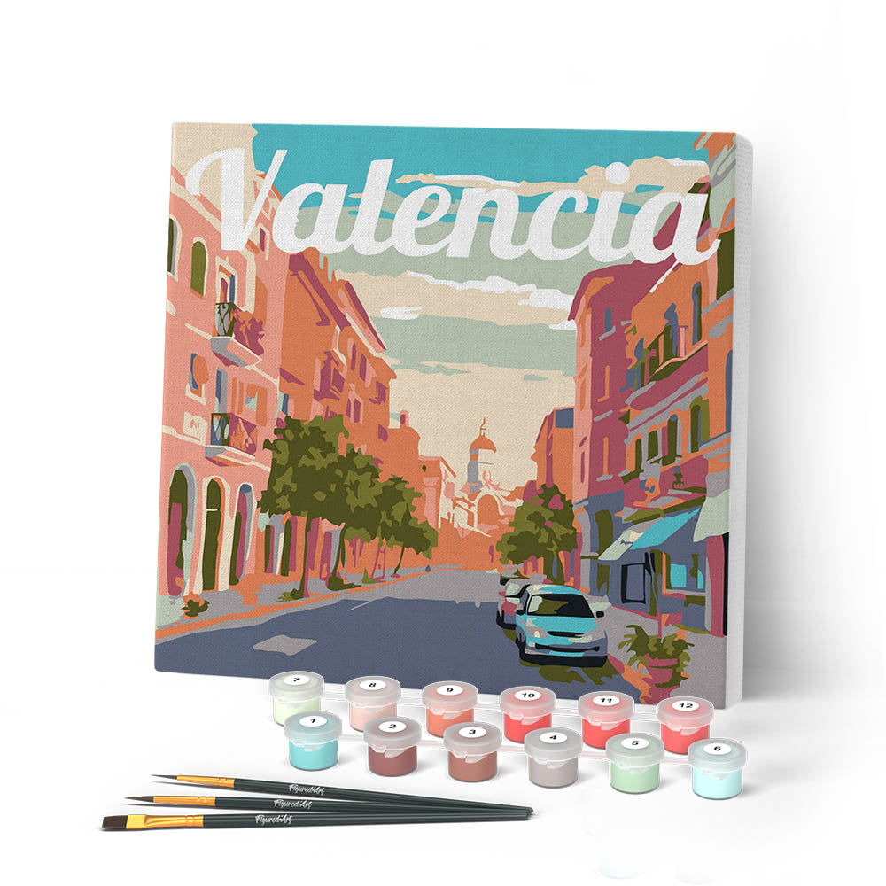 Mini Paint by numbers 8"x8" framed - Travel Poster Valencia