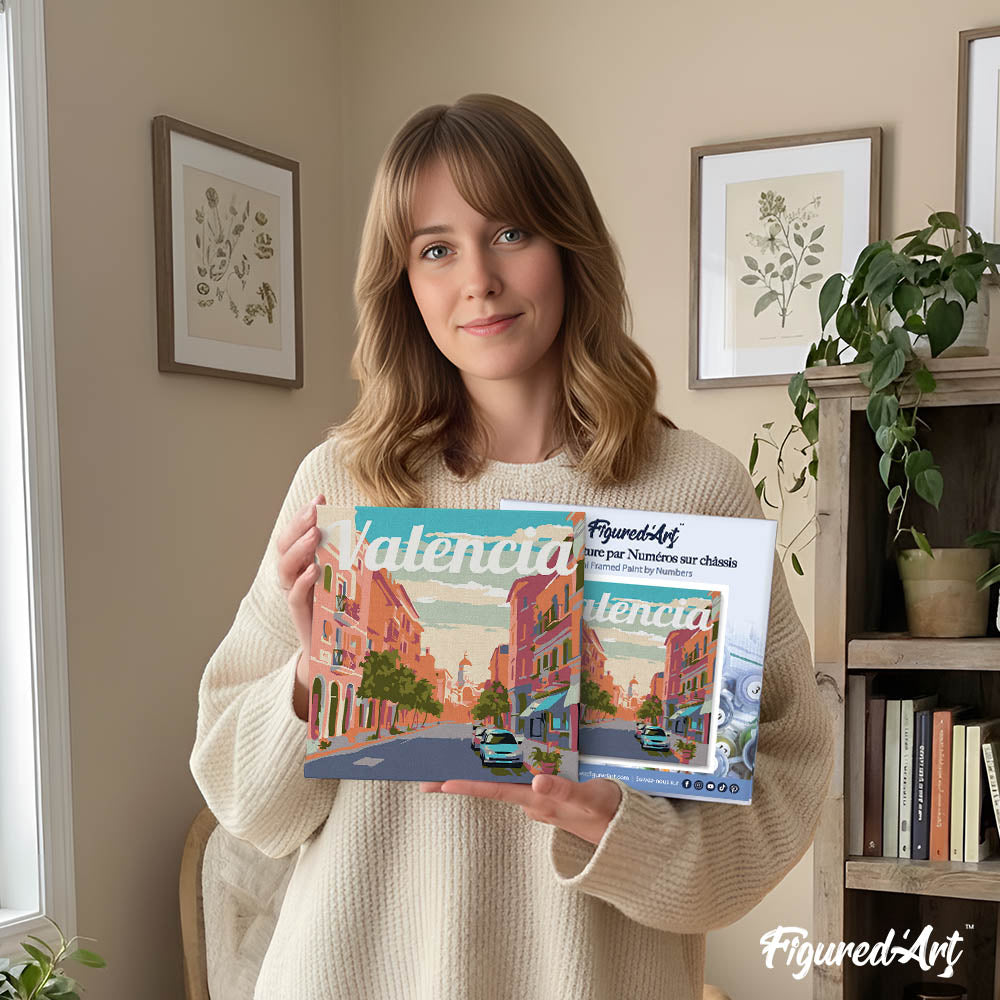 Mini Paint by numbers 8"x8" framed - Travel Poster Valencia