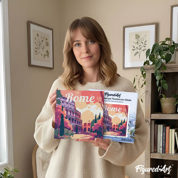 Mini Paint by numbers 8"x8" framed - Travel Poster Rome