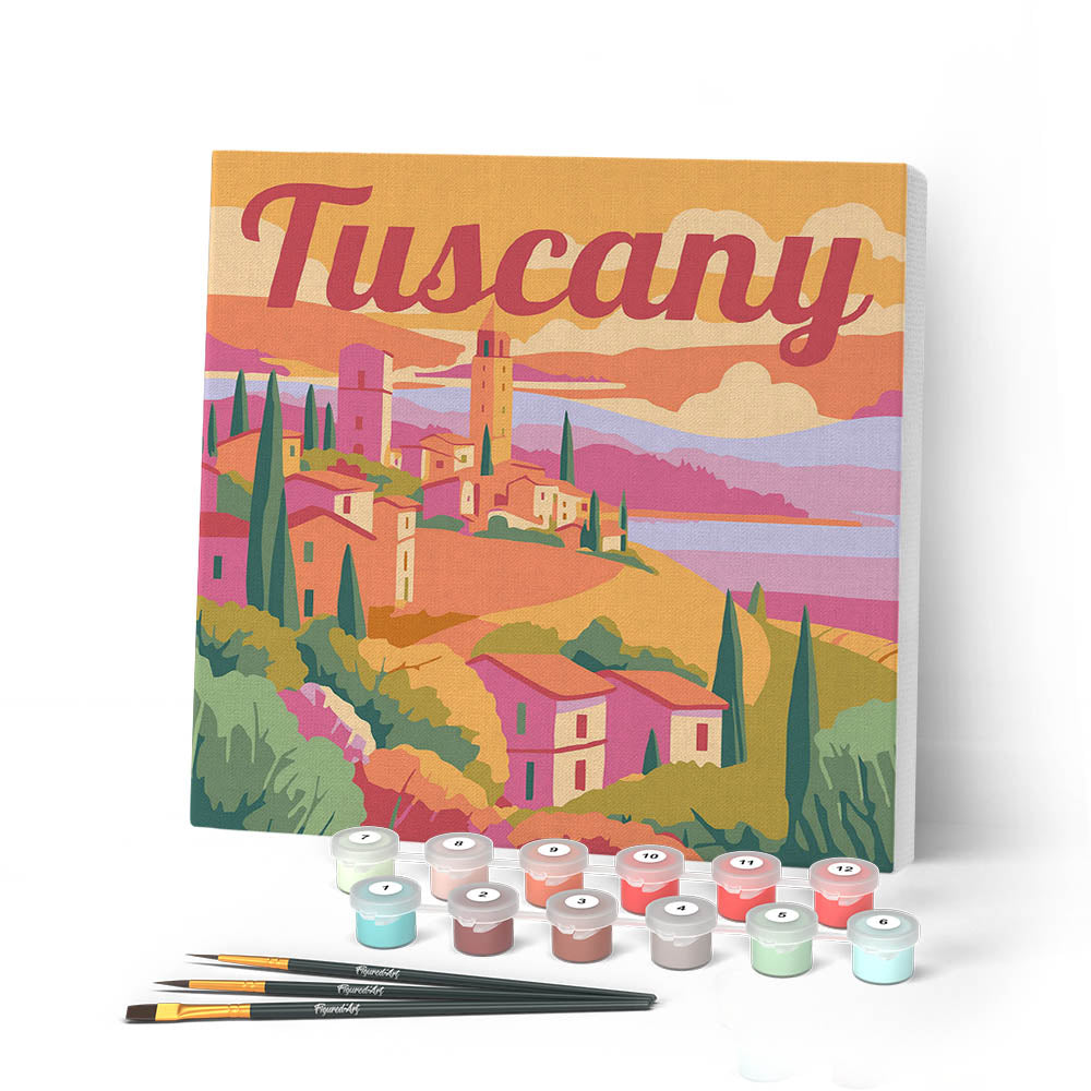 Mini Paint by numbers 8"x8" framed - Travel Poster Tuscany Spring