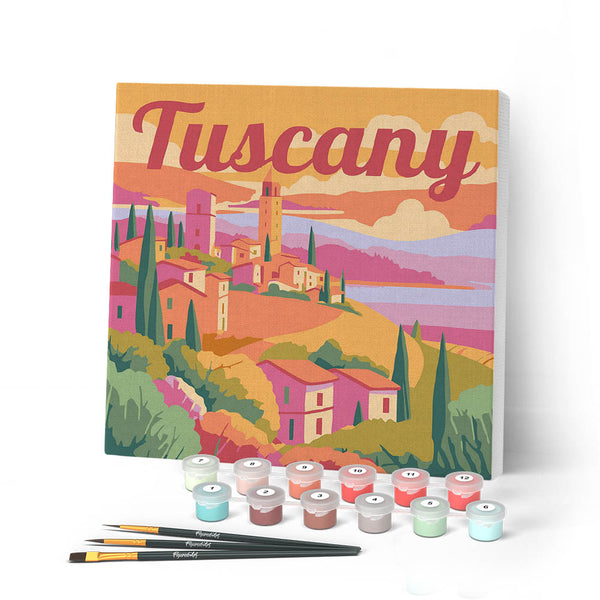 Mini Paint by numbers 8"x8" framed - Travel Poster Tuscany Spring