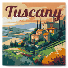 Load image into Gallery viewer, Mini Paint by numbers 8"x8" framed - Travel Poster Tuscany Summer
