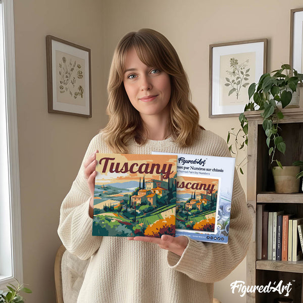 Mini Paint by numbers 8"x8" framed - Travel Poster Tuscany Summer