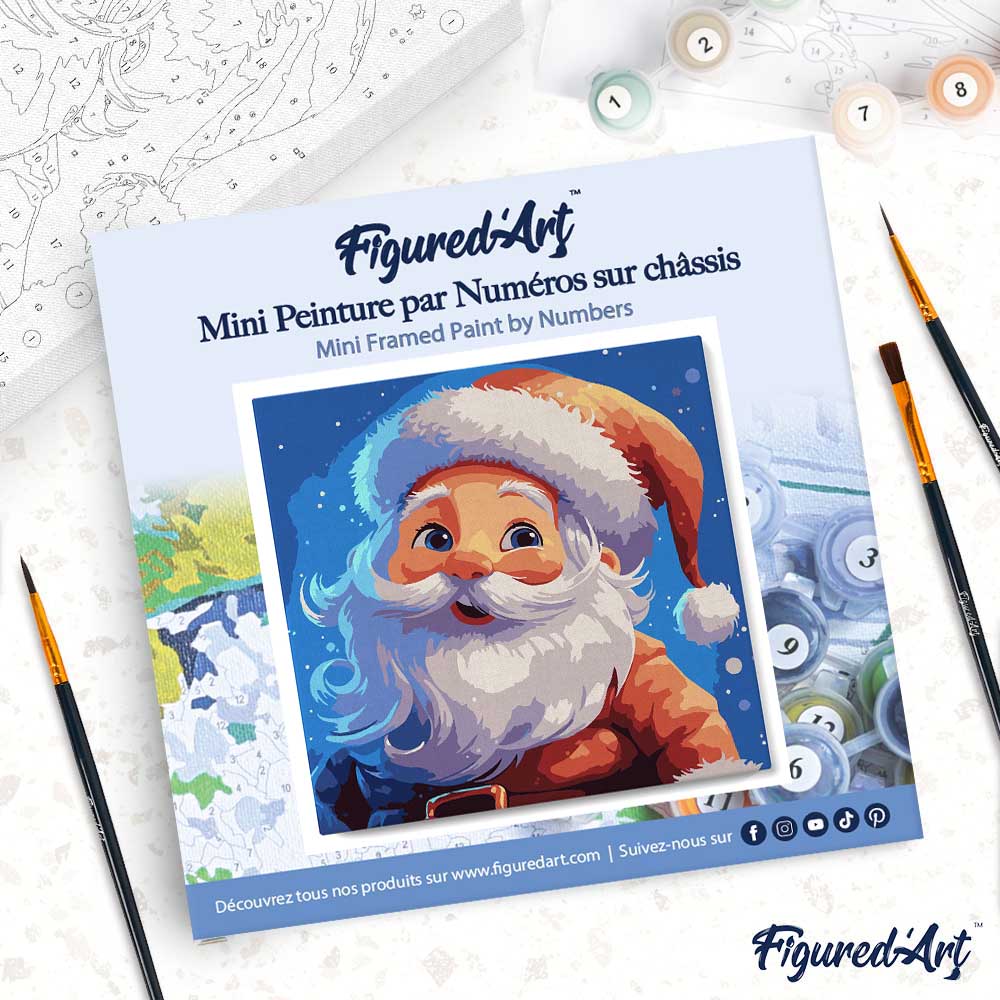 Mini Paint by numbers 8"x8" framed - Smiling Santa