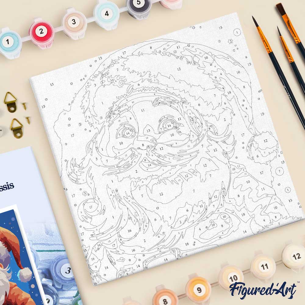 Mini Paint by numbers 8"x8" framed - Smiling Santa