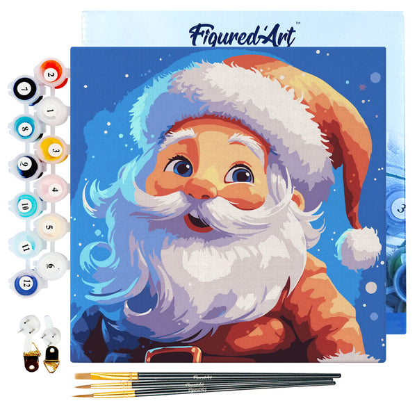 Mini Paint by numbers 8"x8" framed - Smiling Santa