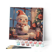 Load image into Gallery viewer, Paint by numbers kit Mini Paint by numbers 8"x8" framed - Happy Snowman in the room Figured'Art