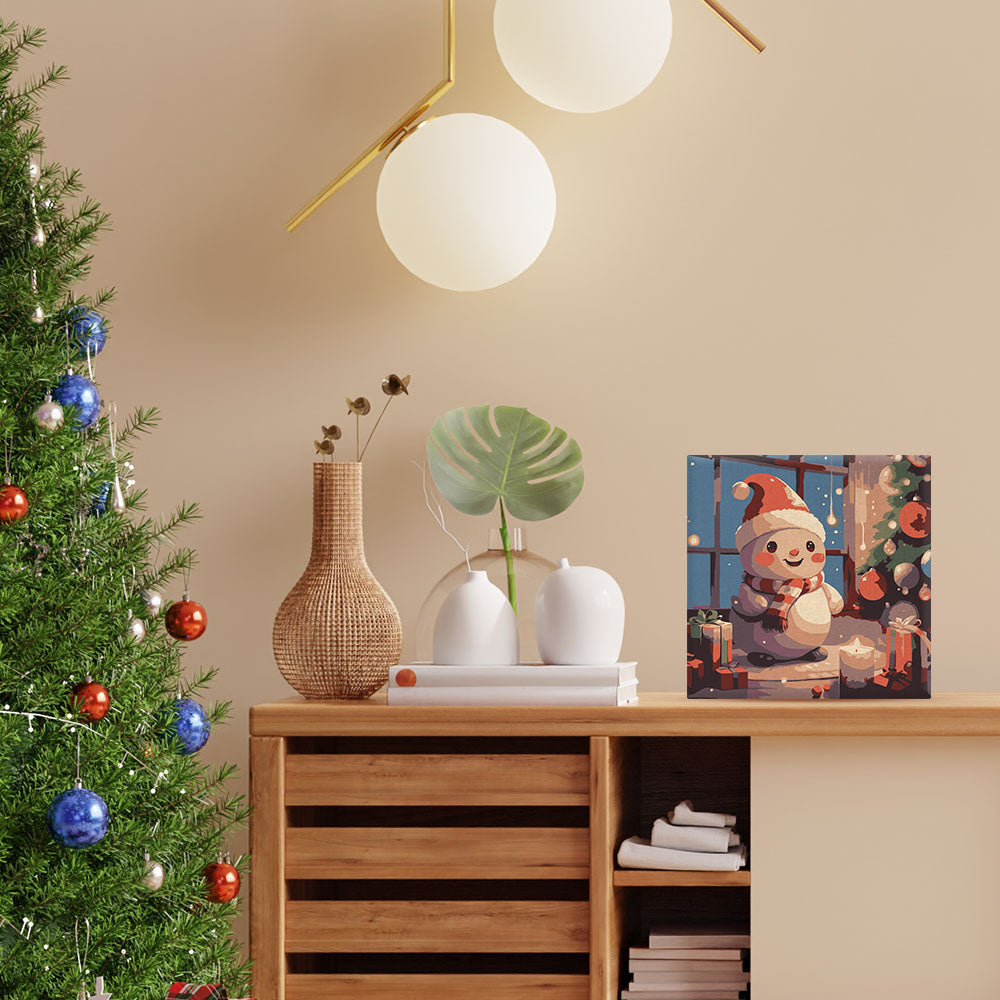 Mini Paint by numbers 8"x8" framed - Happy Snowman in the room