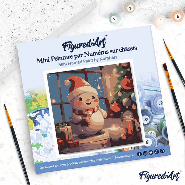Mini Paint by numbers 8"x8" framed - Happy Snowman in the room