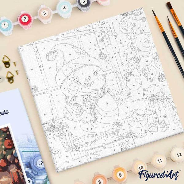 Mini Paint by numbers 8"x8" framed - Happy Snowman in the room