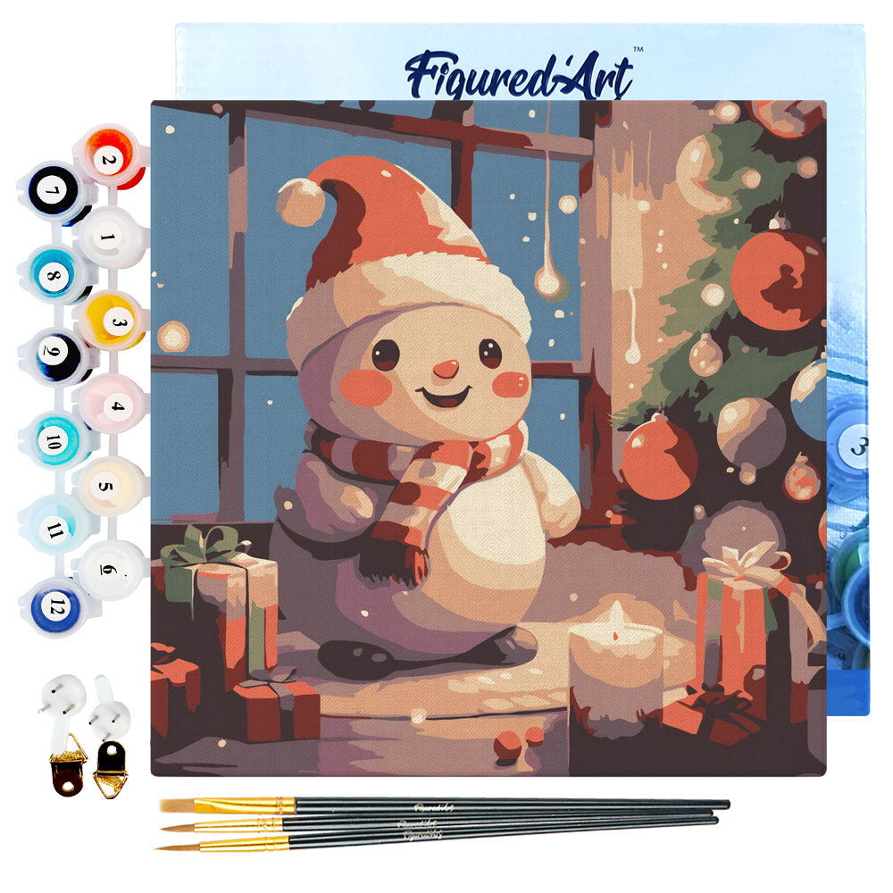 Mini Paint by numbers 8"x8" framed - Happy Snowman in the room