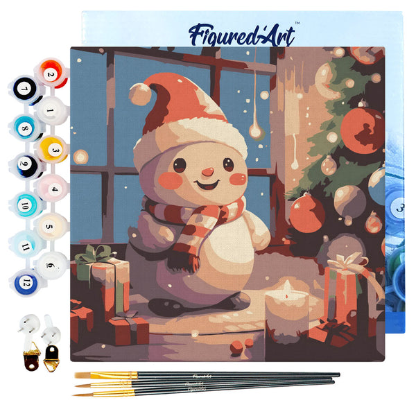 Mini Paint by numbers 8"x8" framed - Happy Snowman in the room