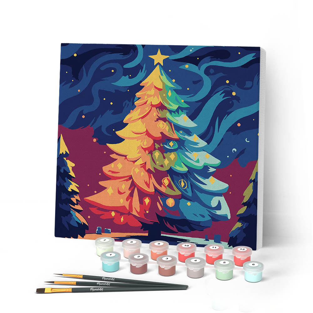 Paint by numbers kit Mini Paint by numbers 8"x8" framed - Colorful Christmas Tree Figured'Art