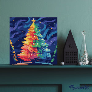 Mini Paint by numbers 8"x8" framed - Colorful Christmas Tree