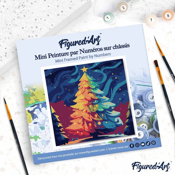 Mini Paint by numbers 8"x8" framed - Colorful Christmas Tree