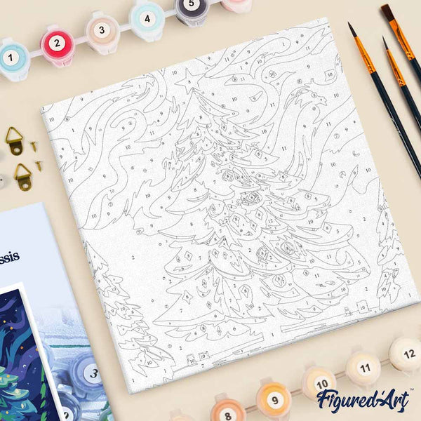 Mini Paint by numbers 8"x8" framed - Colorful Christmas Tree