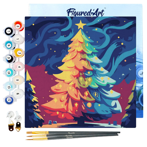 Mini Paint by numbers 8"x8" framed - Colorful Christmas Tree