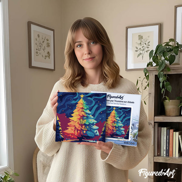 Mini Paint by numbers 8"x8" framed - Colorful Christmas Tree