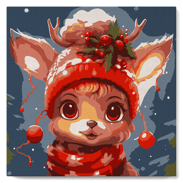 Mini Paint by numbers 8"x8" framed - Cute Fantasy Reindeer