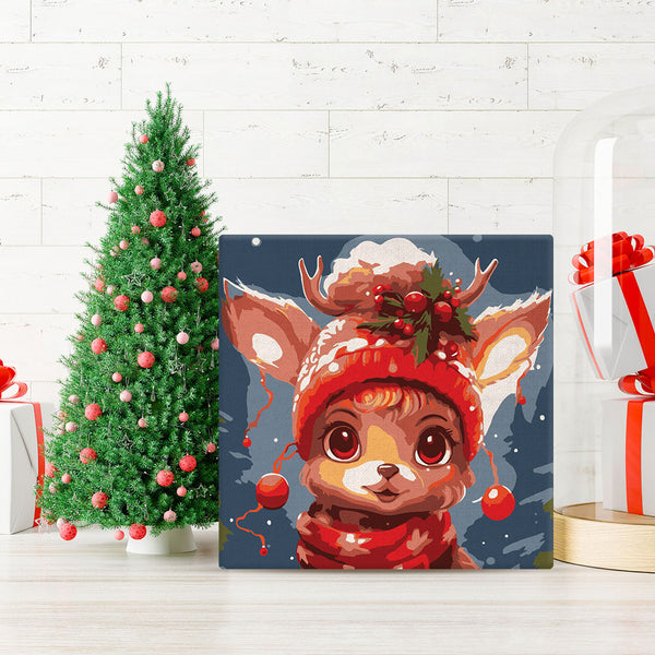 Mini Paint by numbers 8"x8" framed - Cute Fantasy Reindeer