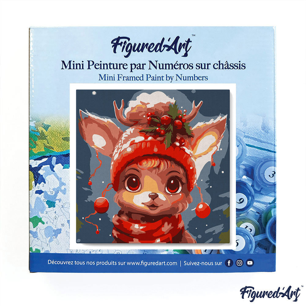 Mini Paint by numbers 8"x8" framed - Cute Fantasy Reindeer