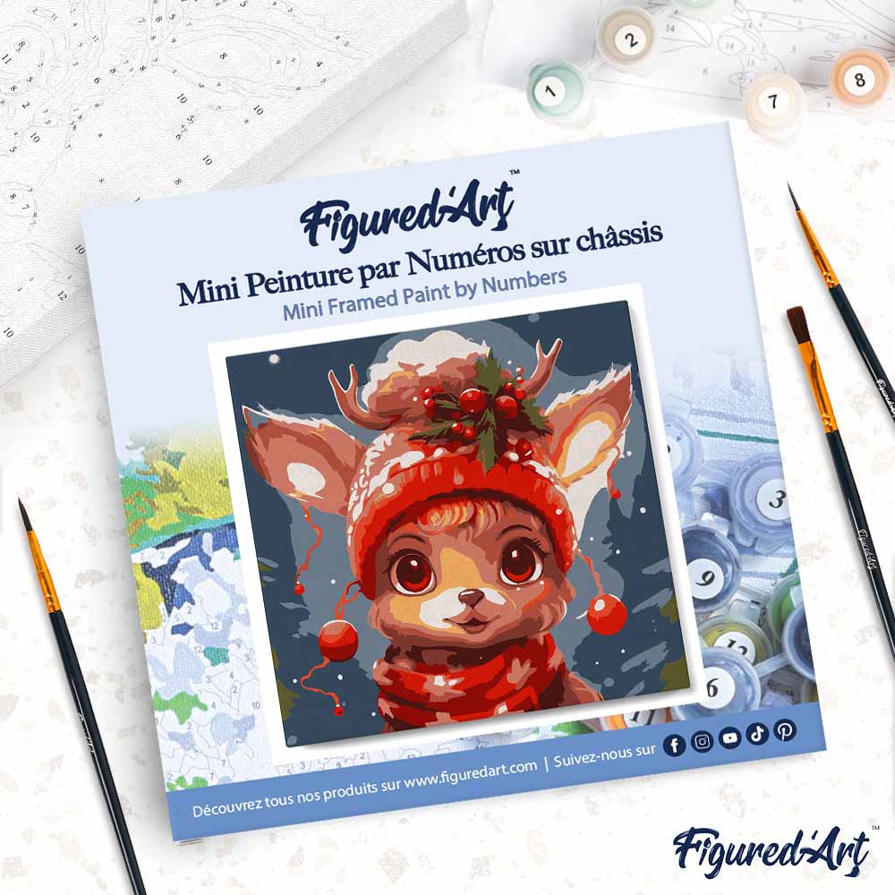 Mini Paint by numbers 8"x8" framed - Cute Fantasy Reindeer