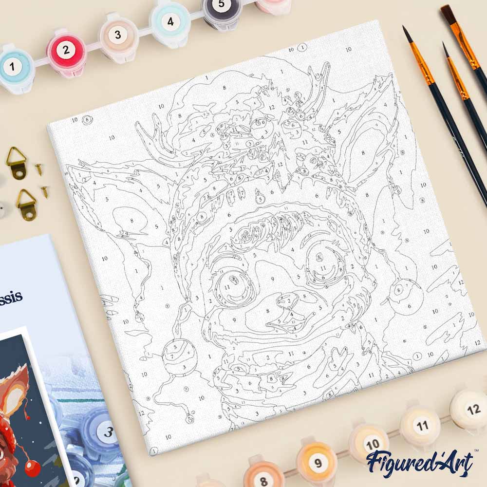 Mini Paint by numbers 8"x8" framed - Cute Fantasy Reindeer