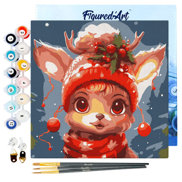 Mini Paint by numbers 8"x8" framed - Cute Fantasy Reindeer