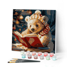 Load image into Gallery viewer, Paint by numbers kit Mini Paint by numbers 8"x8" framed - Cute Reading Bear Figured'Art