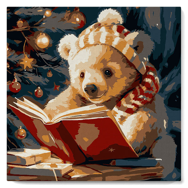 Paint by numbers kit Mini Paint by numbers 8"x8" framed - Cute Reading Bear Figured'Art