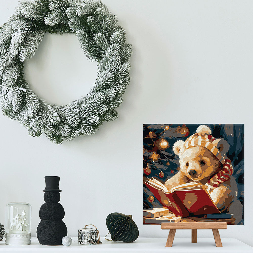 Mini Paint by numbers 8"x8" framed - Cute Reading Bear