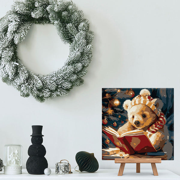 Mini Paint by numbers 8"x8" framed - Cute Reading Bear