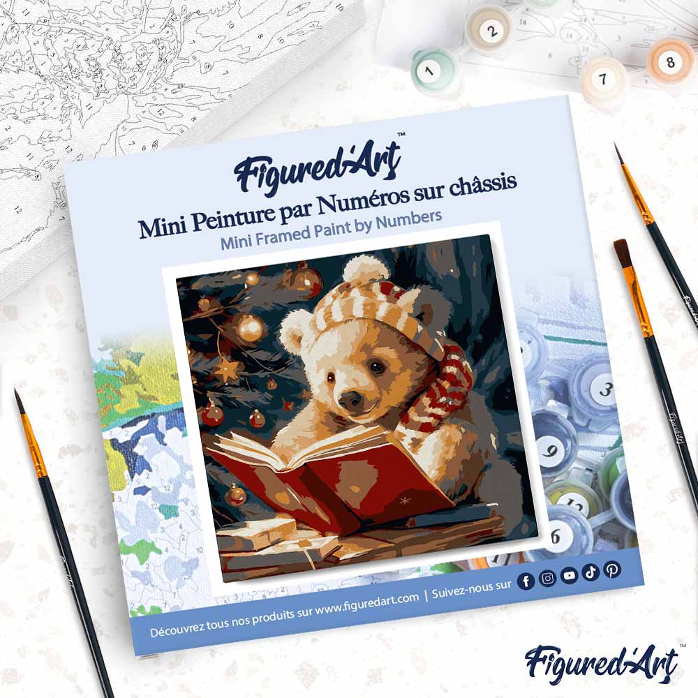 Mini Paint by numbers 8"x8" framed - Cute Reading Bear