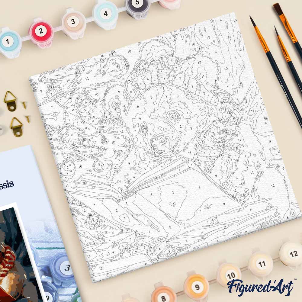 Mini Paint by numbers 8"x8" framed - Cute Reading Bear