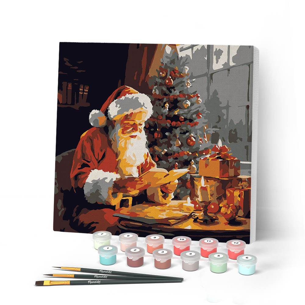 Paint by numbers kit Mini Paint by numbers 8"x8" framed - Santa Claus Reading Figured'Art
