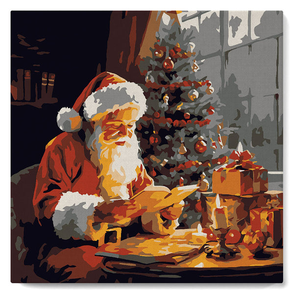 Paint by numbers kit Mini Paint by numbers 8"x8" framed - Santa Claus Reading Figured'Art