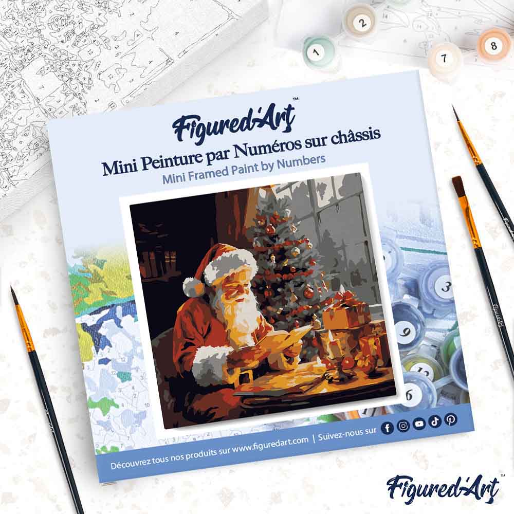 Mini Paint by numbers 8"x8" framed - Santa Claus Reading