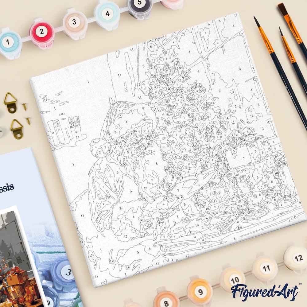 Mini Paint by numbers 8"x8" framed - Santa Claus Reading